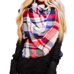 NEW URBANISTA mad for plaid blanket scarf in red/navy